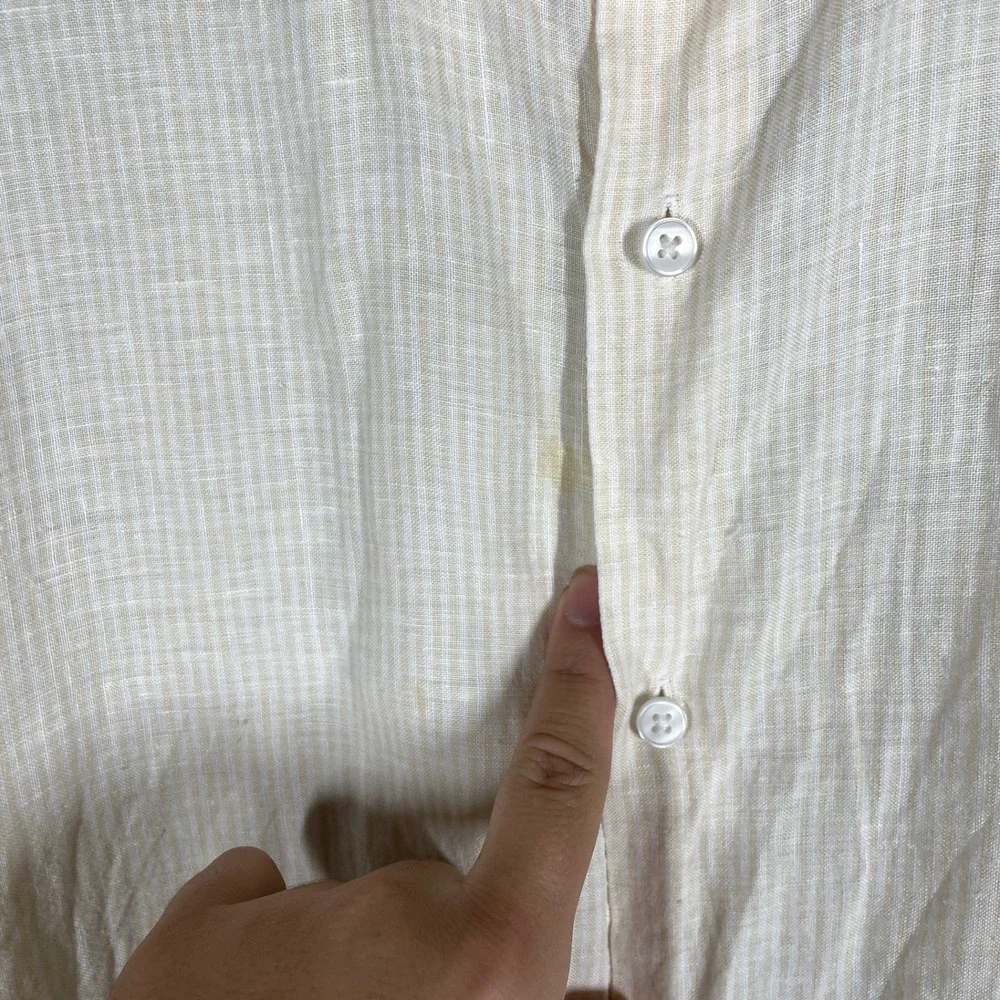 Vince Linen Button Down Shirt Mens XXL Beige Striped Coastal Minimalist